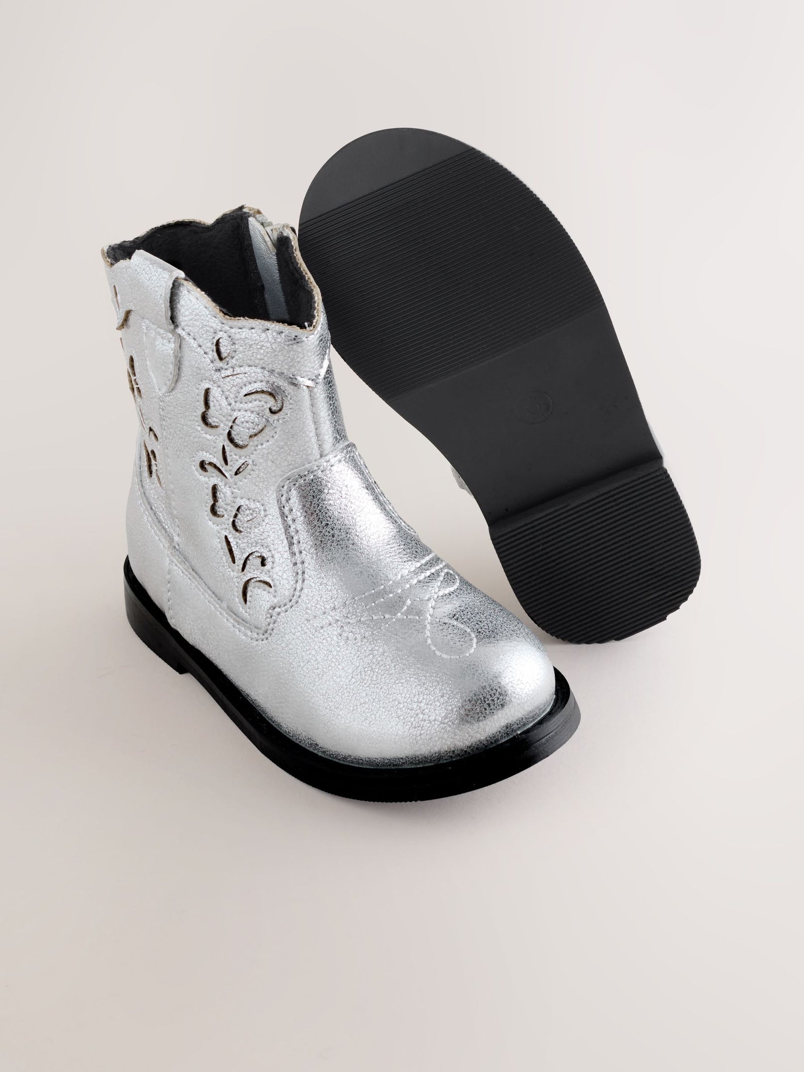 Silver Metallic Western Cowboy Ankle Boots