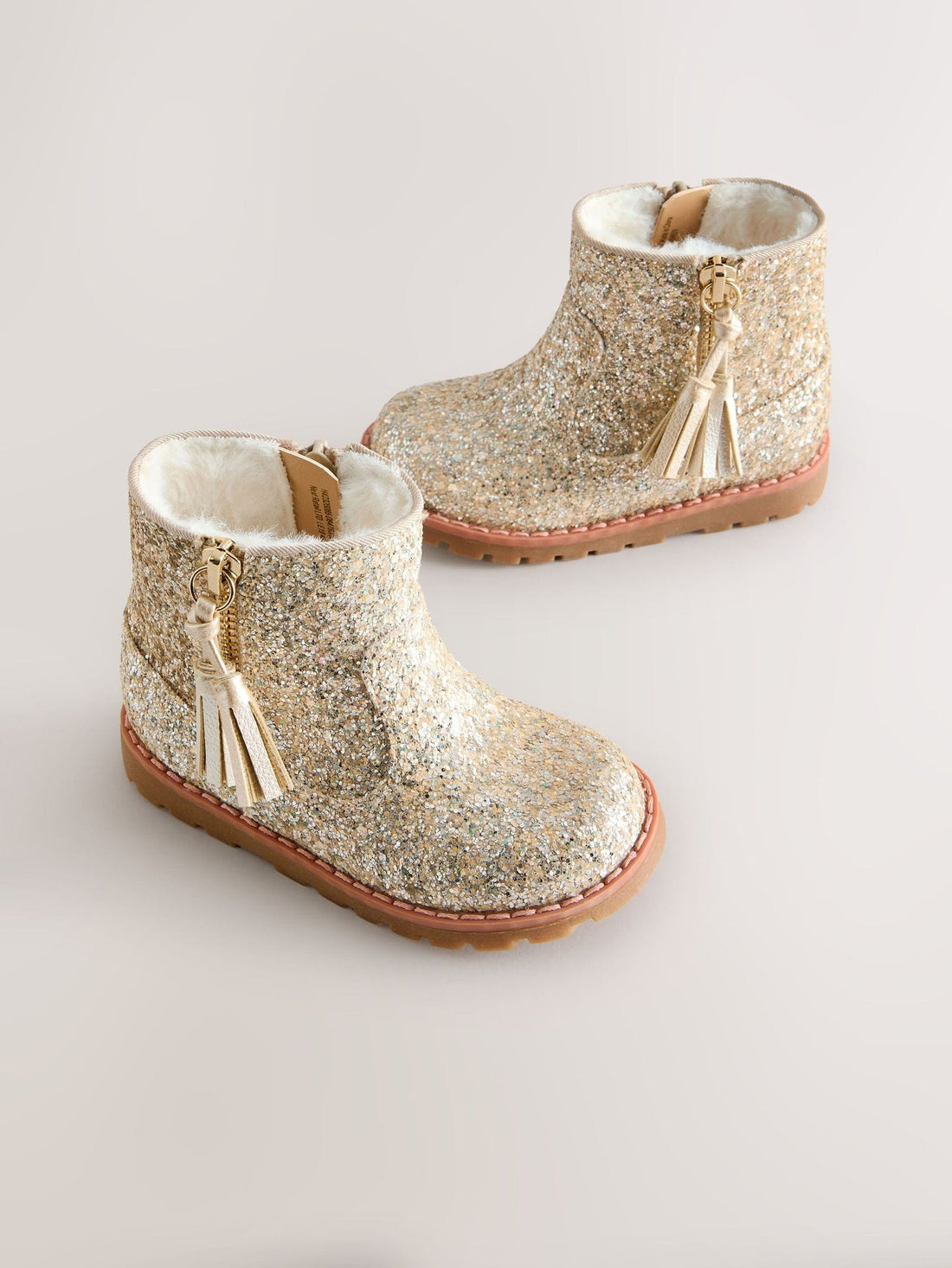 Gold Glitter Wide Fit (G) Chelsea Zip Tassel Ankle Boots