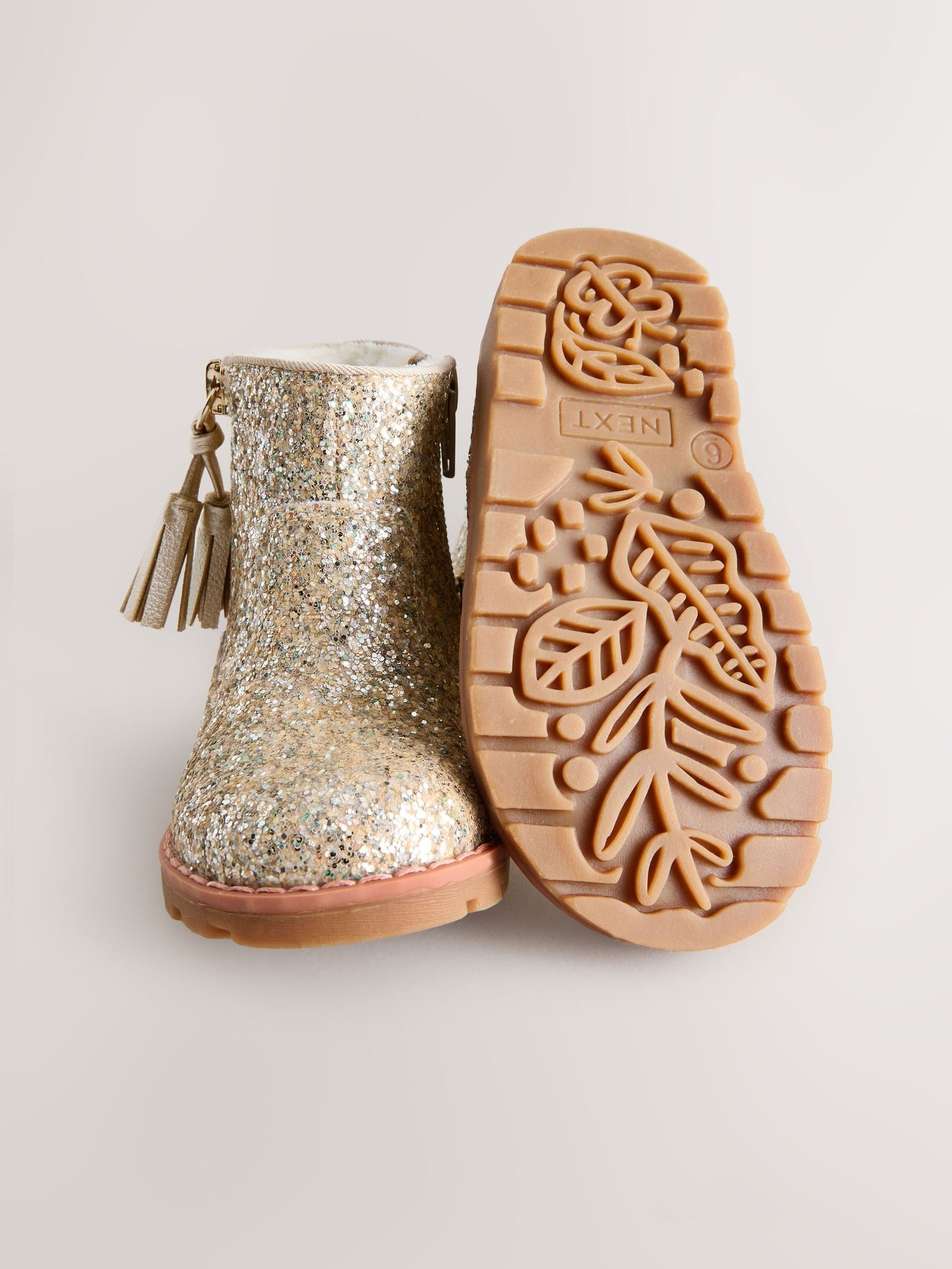 Gold Glitter Wide Fit (G) Chelsea Zip Tassel Ankle Boots