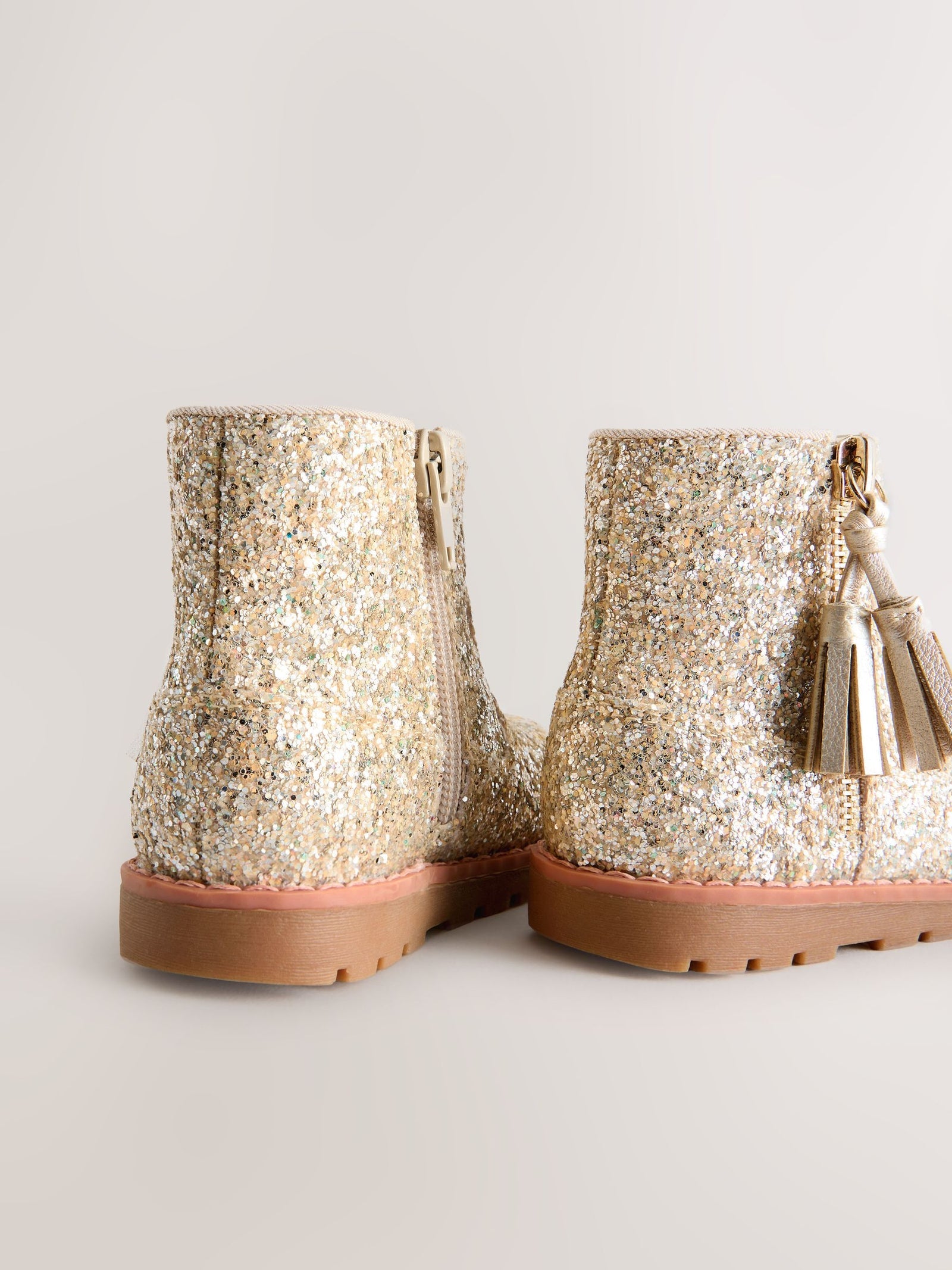 Gold Glitter Wide Fit (G) Chelsea Zip Tassel Ankle Boots