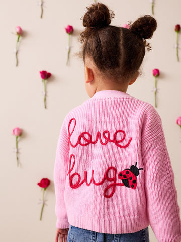 Pink LadyBug V-Neck Cardigan (3mths-7yrs)