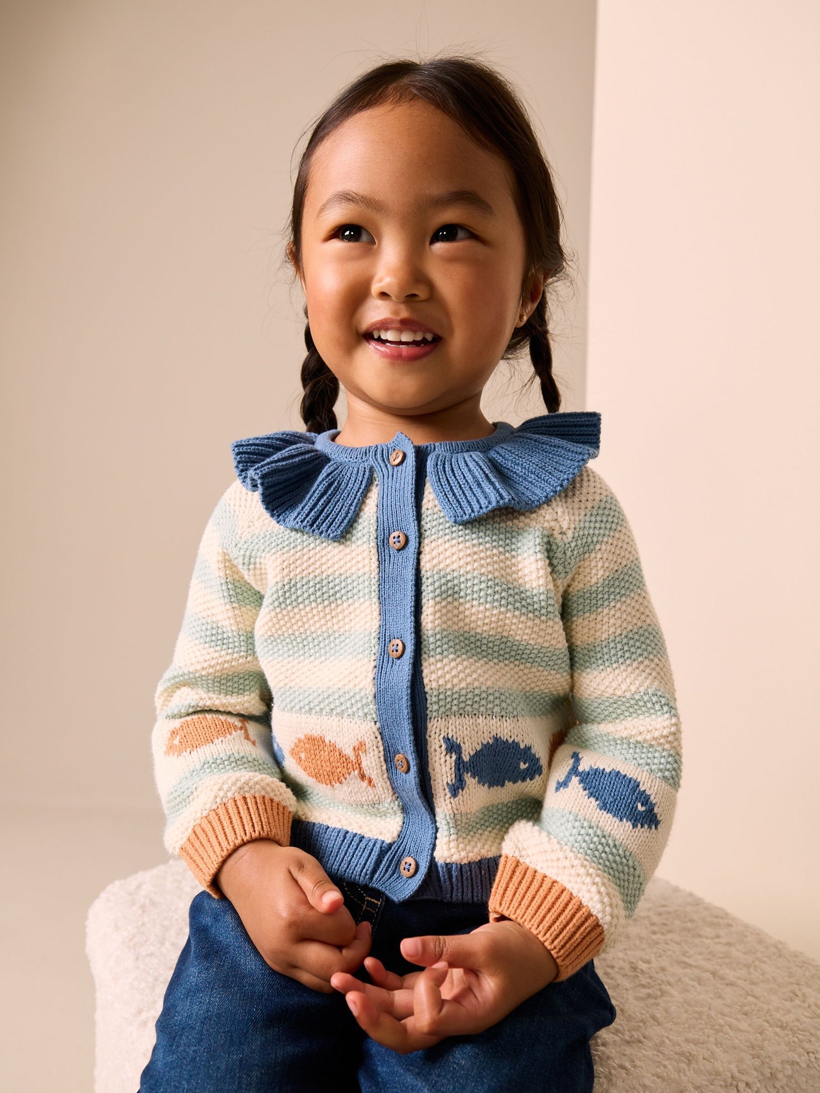 Light Blue Collared Fish Stripe Cardigan (3mths-7yrs)