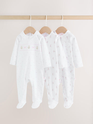 White/Pink Collar Baby Sleepsuits 3 Pack (0-2yrs)