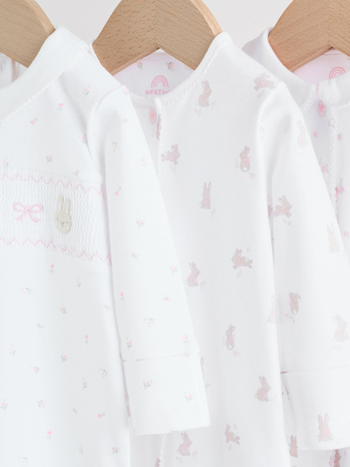 White/Pink Collar Baby Sleepsuits 3 Pack (0-2yrs)