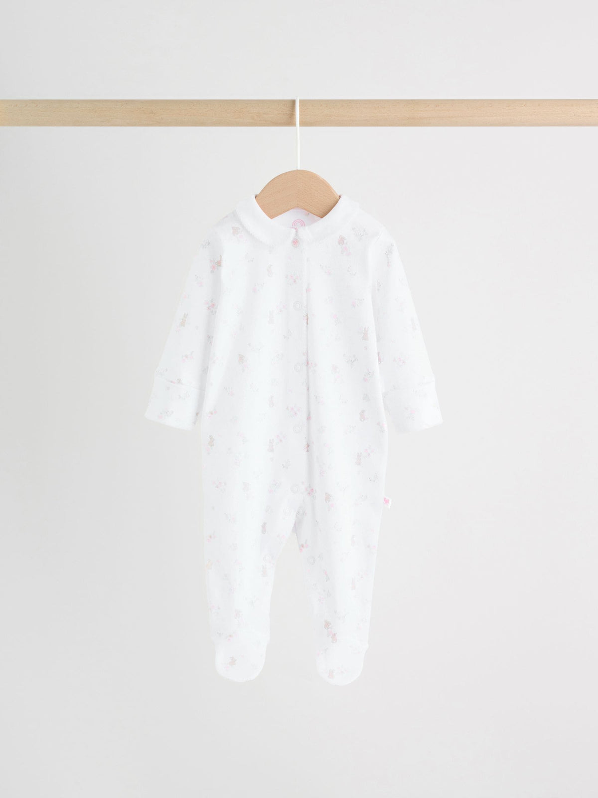 White/Pink Collar Baby Sleepsuits 3 Pack (0-2yrs)