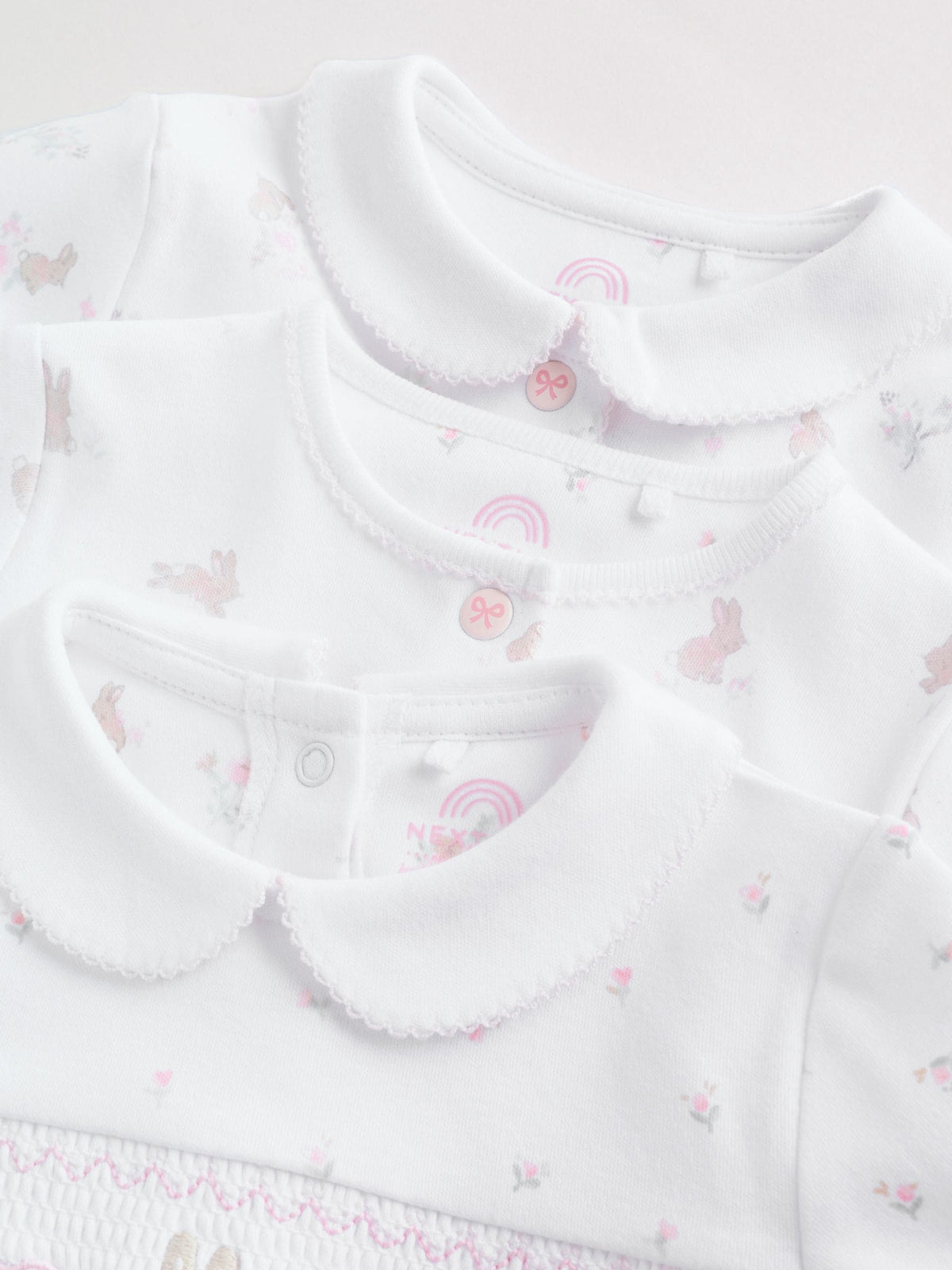 White/Pink Collar Baby Sleepsuits 3 Pack (0-2yrs)