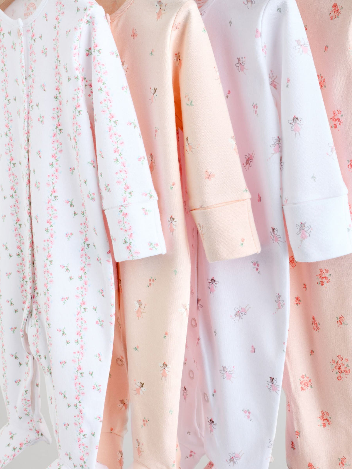 White/Pink 4 Pack Baby Sleepsuit (0-2yrs)