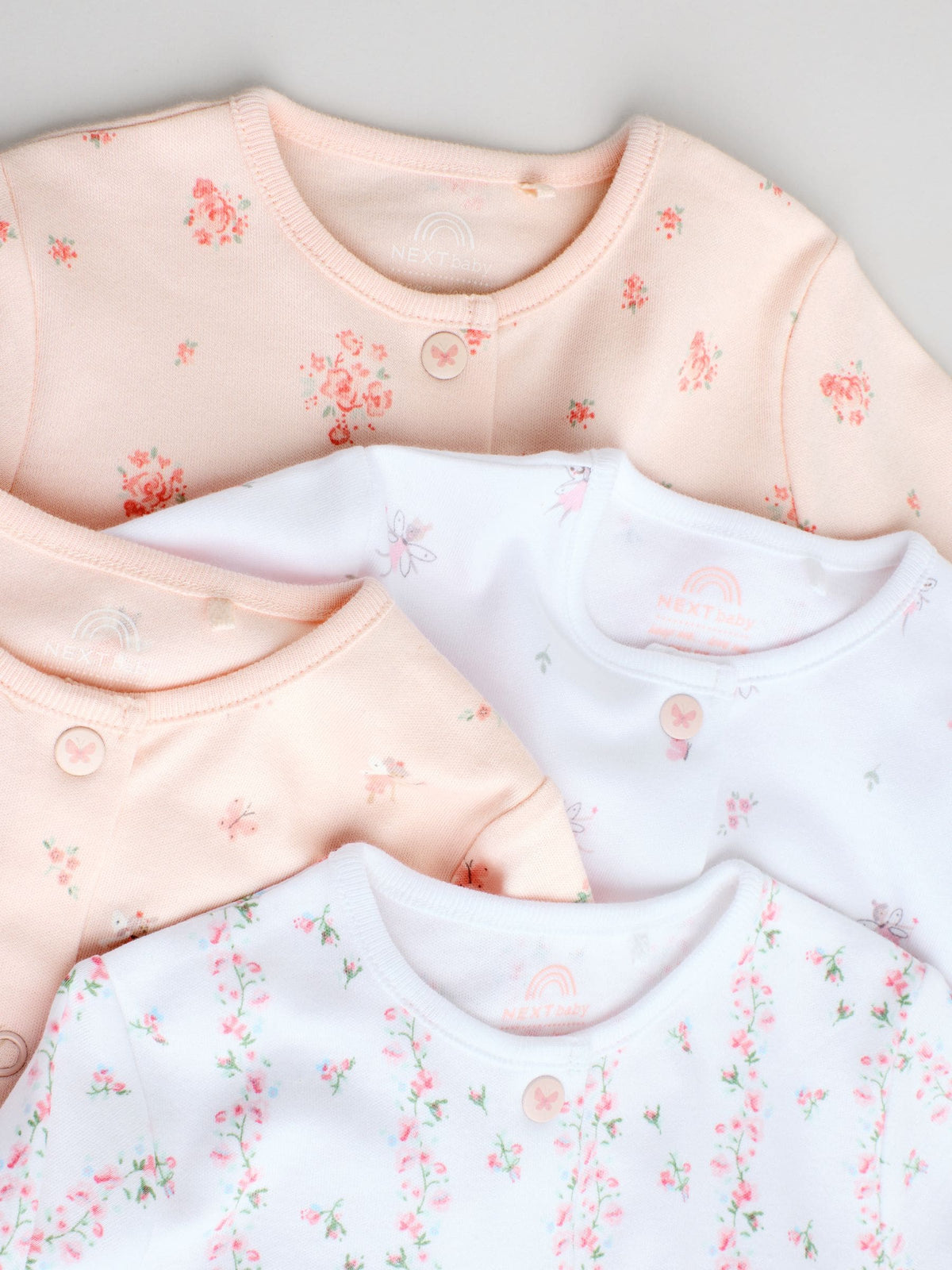 White/Pink 4 Pack Baby Sleepsuit (0-2yrs)