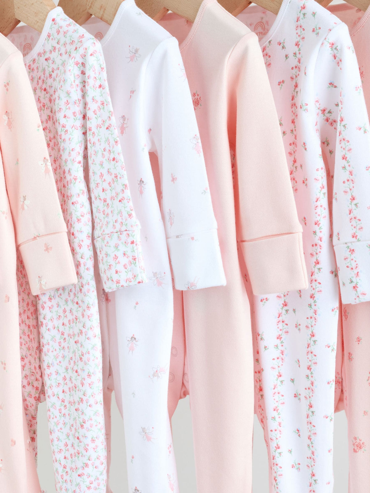 White/Pink 7 Pack Baby Sleepsuit (0-2yrs)