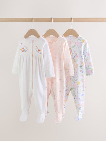 Pink Baby Bunny Sleepsuits 3 Pack (0-2yrs)
