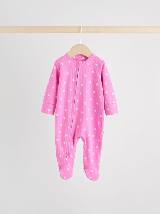 Pink 3 Pack Two Way Zip Baby Sleepsuits (0-2yrs)