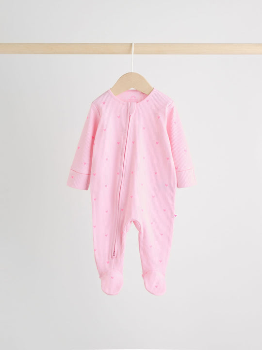 Pink 3 Pack Two Way Zip Baby Sleepsuits (0-2yrs)