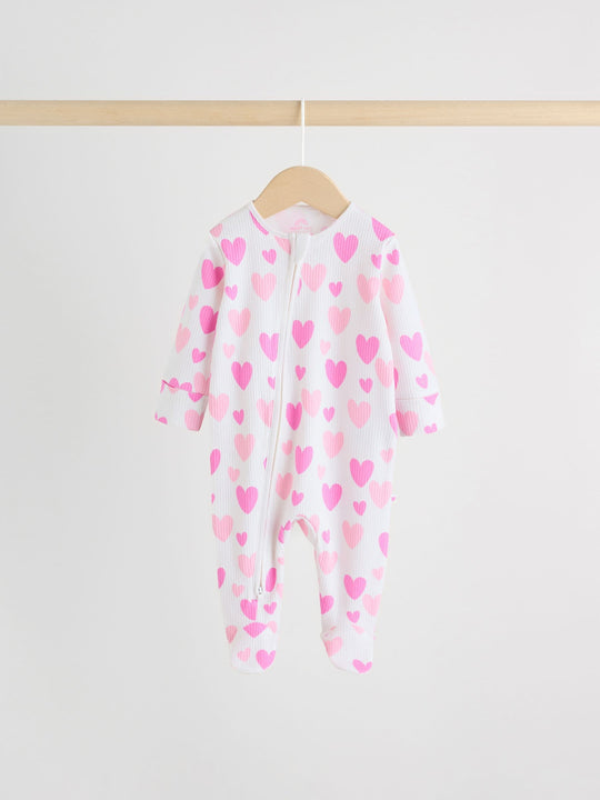 Pink 3 Pack Two Way Zip Baby Sleepsuits (0-2yrs)