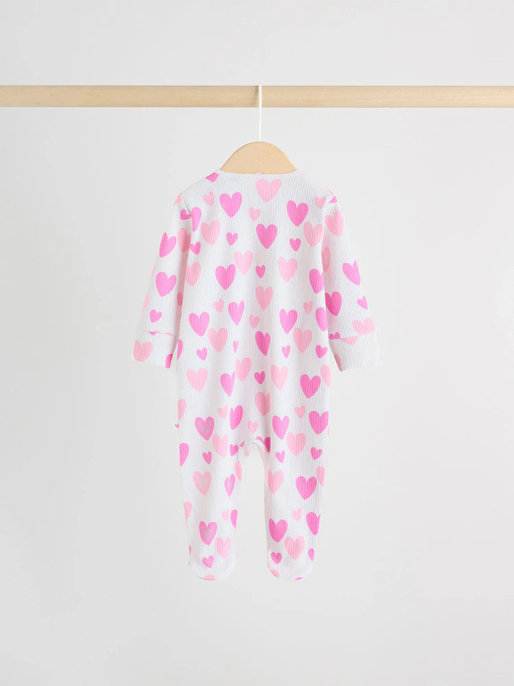Pink 3 Pack Two Way Zip Baby Sleepsuits (0-2yrs)