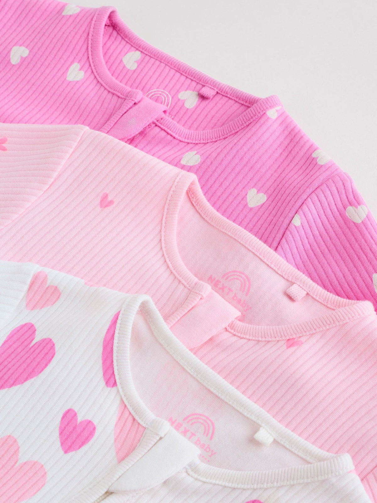 Pink 3 Pack Two Way Zip Baby Sleepsuits (0-2yrs)