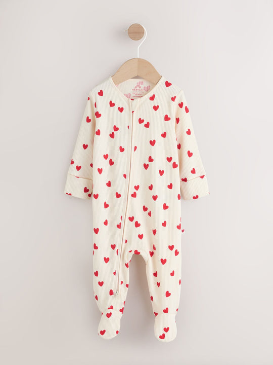Red Heart Valentines Valentines Two Way Zip Baby Sleepsuit immediate