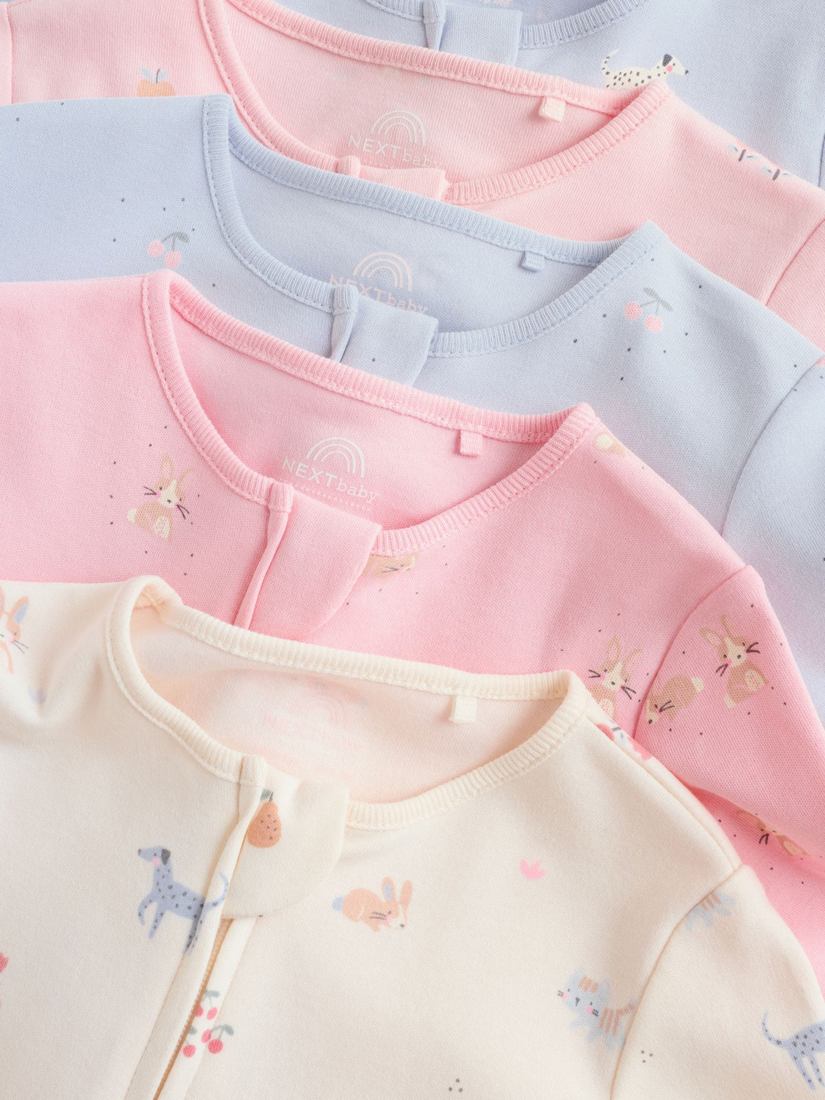 Multi Pastel Character Two Way Zip Baby Sleepsuits 5 Pack (0-2yrs)