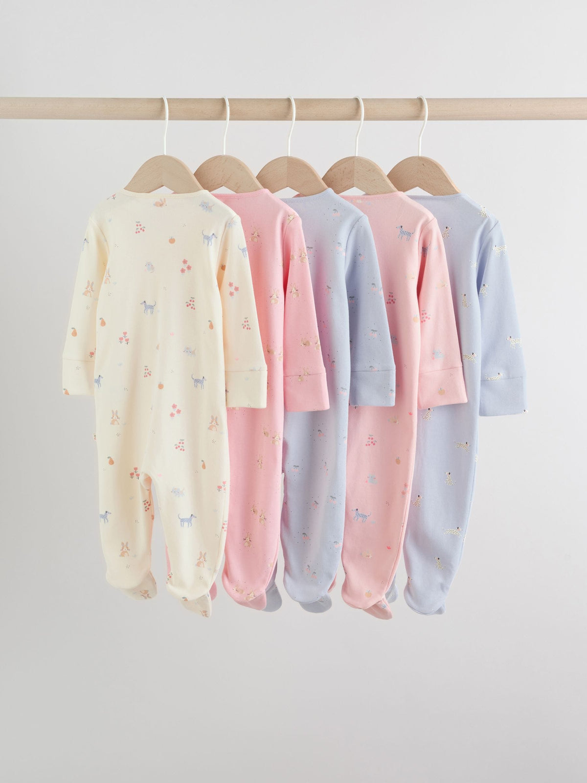 Multi Pastel Character Two Way Zip Baby Sleepsuits 5 Pack (0-2yrs)