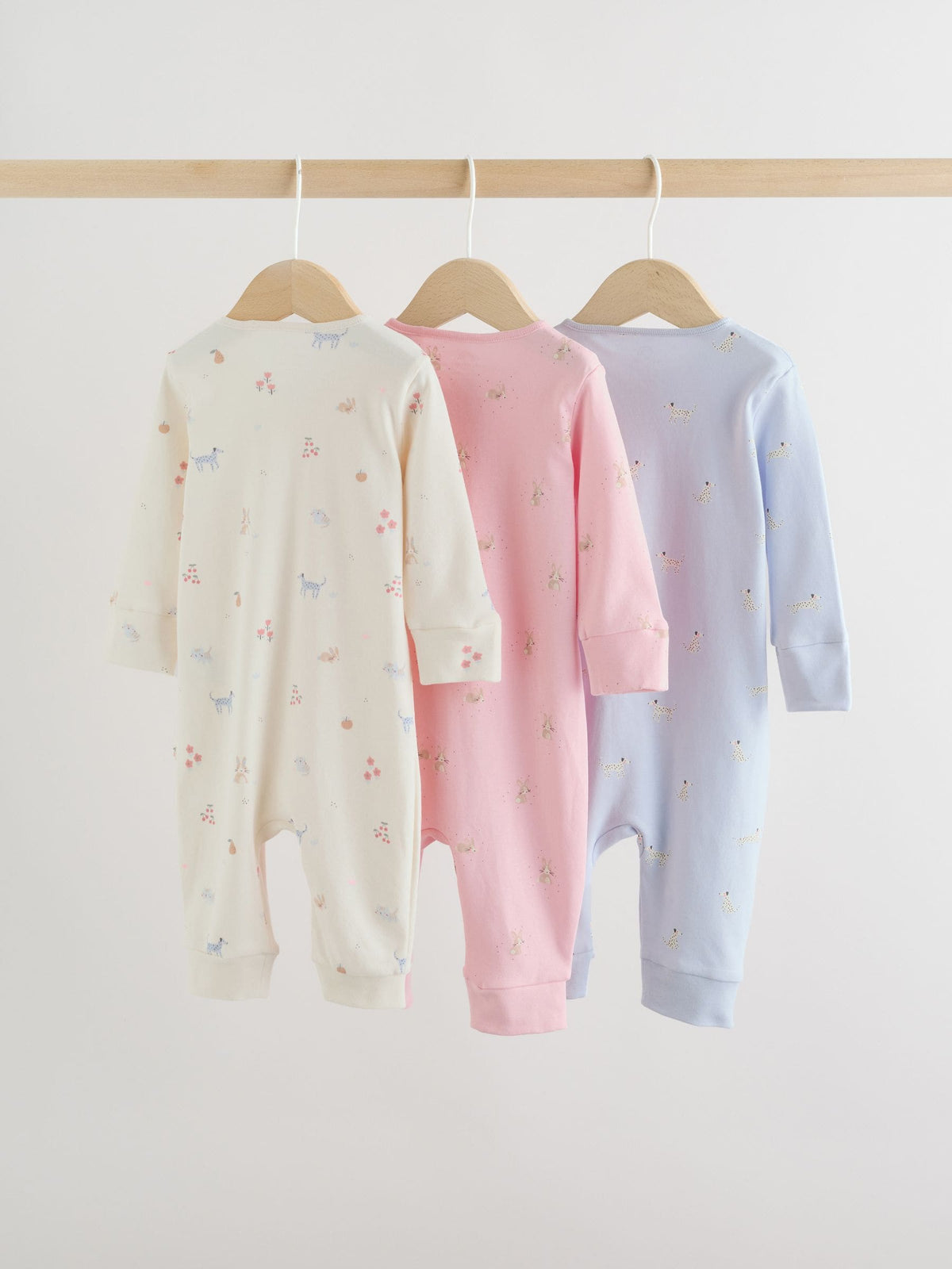 Multi Pastel Character 3 Pack Two Way Zip Baby Sleepsuit (0mths-3yrs)