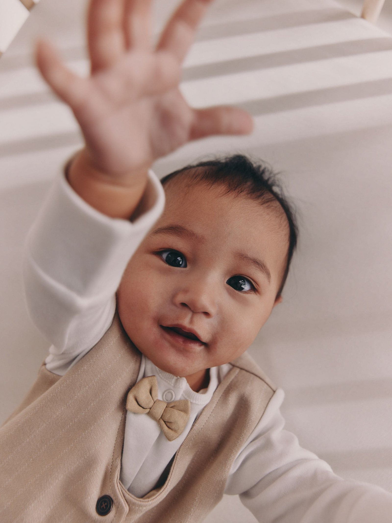 Neutral Smart Bow Tie Baby Sleepsuit (0mths-2yrs)
