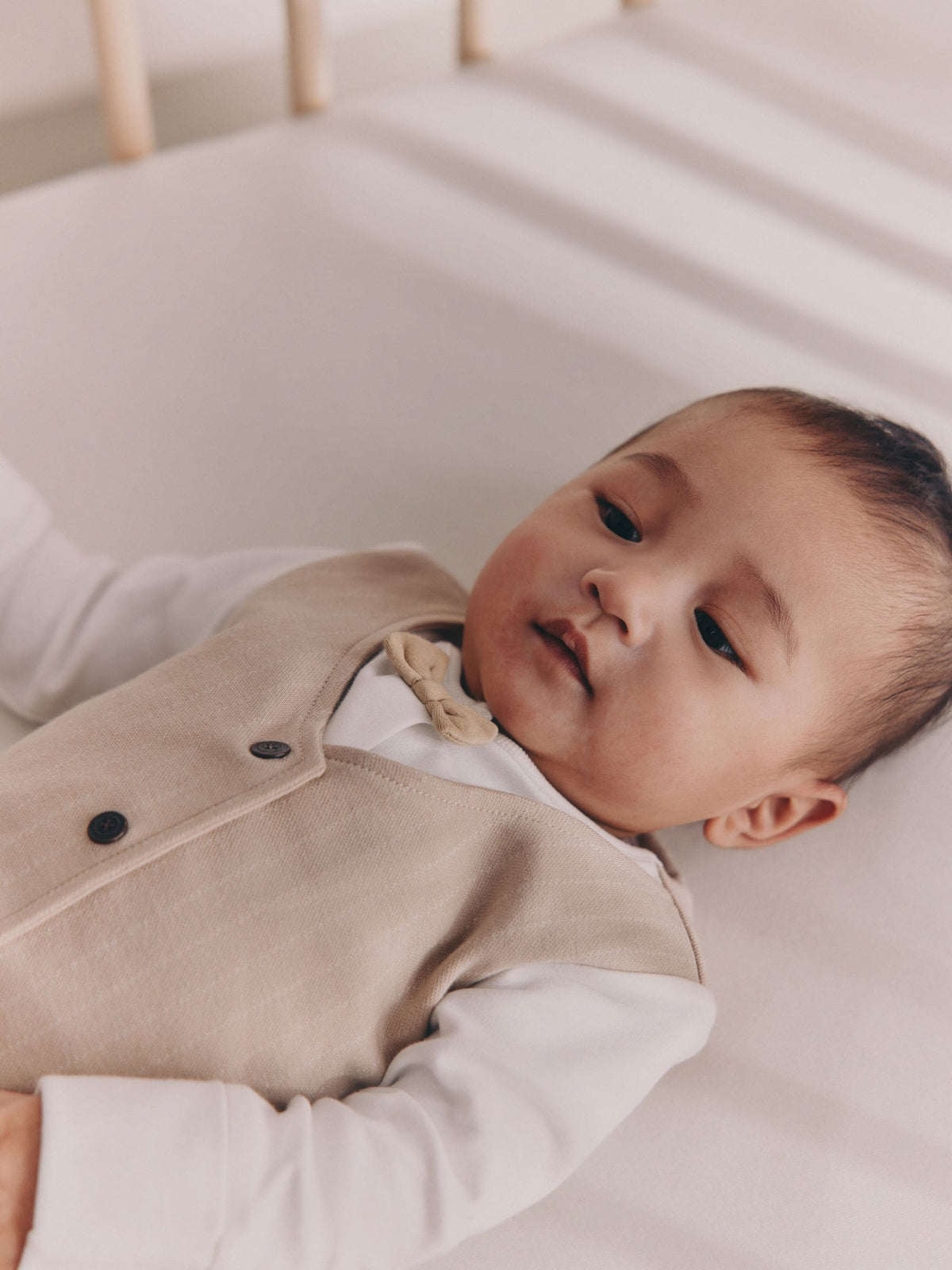 Neutral Smart Bow Tie Baby Sleepsuit (0mths-2yrs)