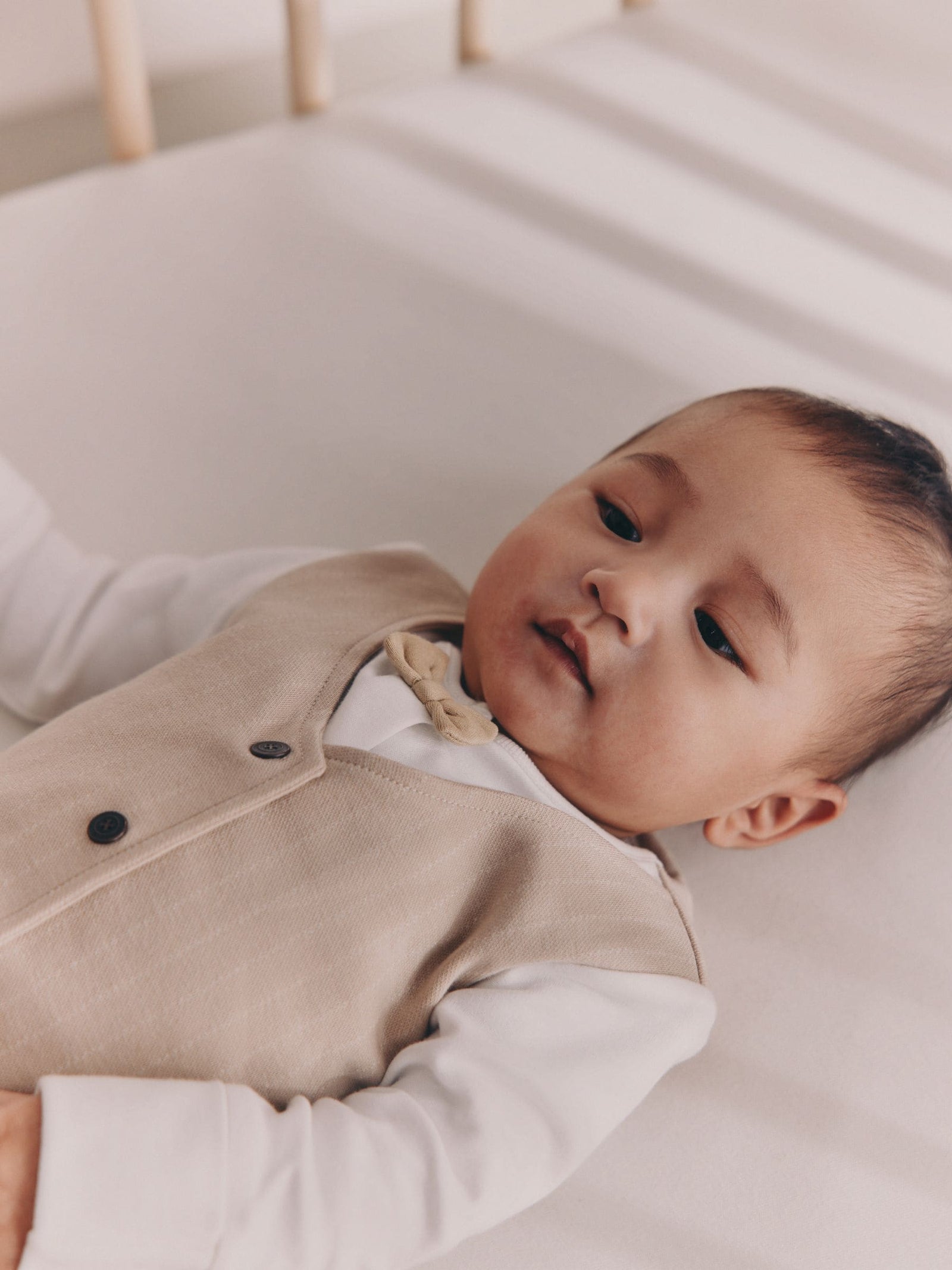 Neutral Smart Bow Tie Baby Sleepsuit (0mths-2yrs)