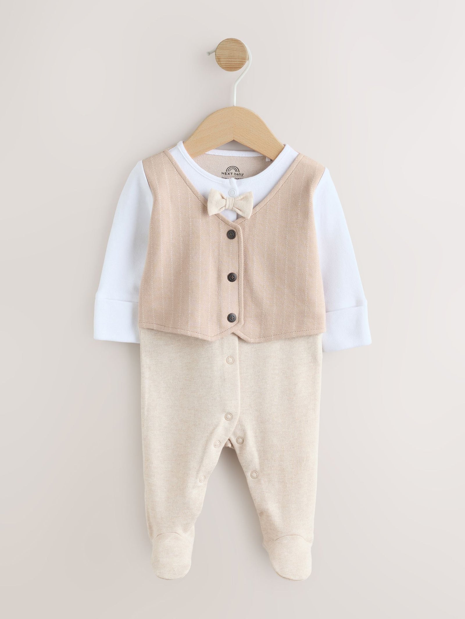 Neutral Smart Bow Tie Baby Sleepsuit (0mths-2yrs)