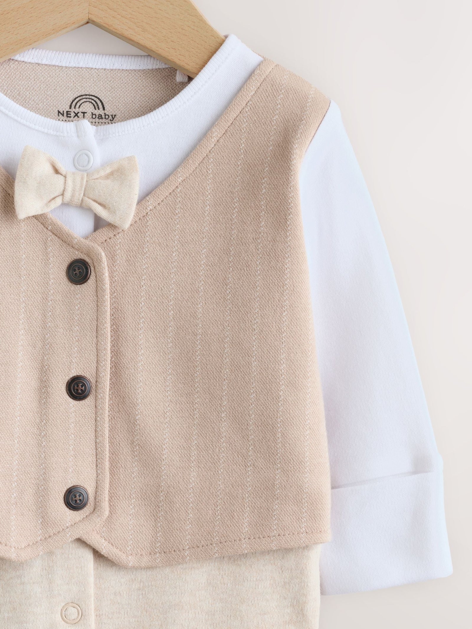 Neutral Smart Bow Tie Baby Sleepsuit (0mths-2yrs)
