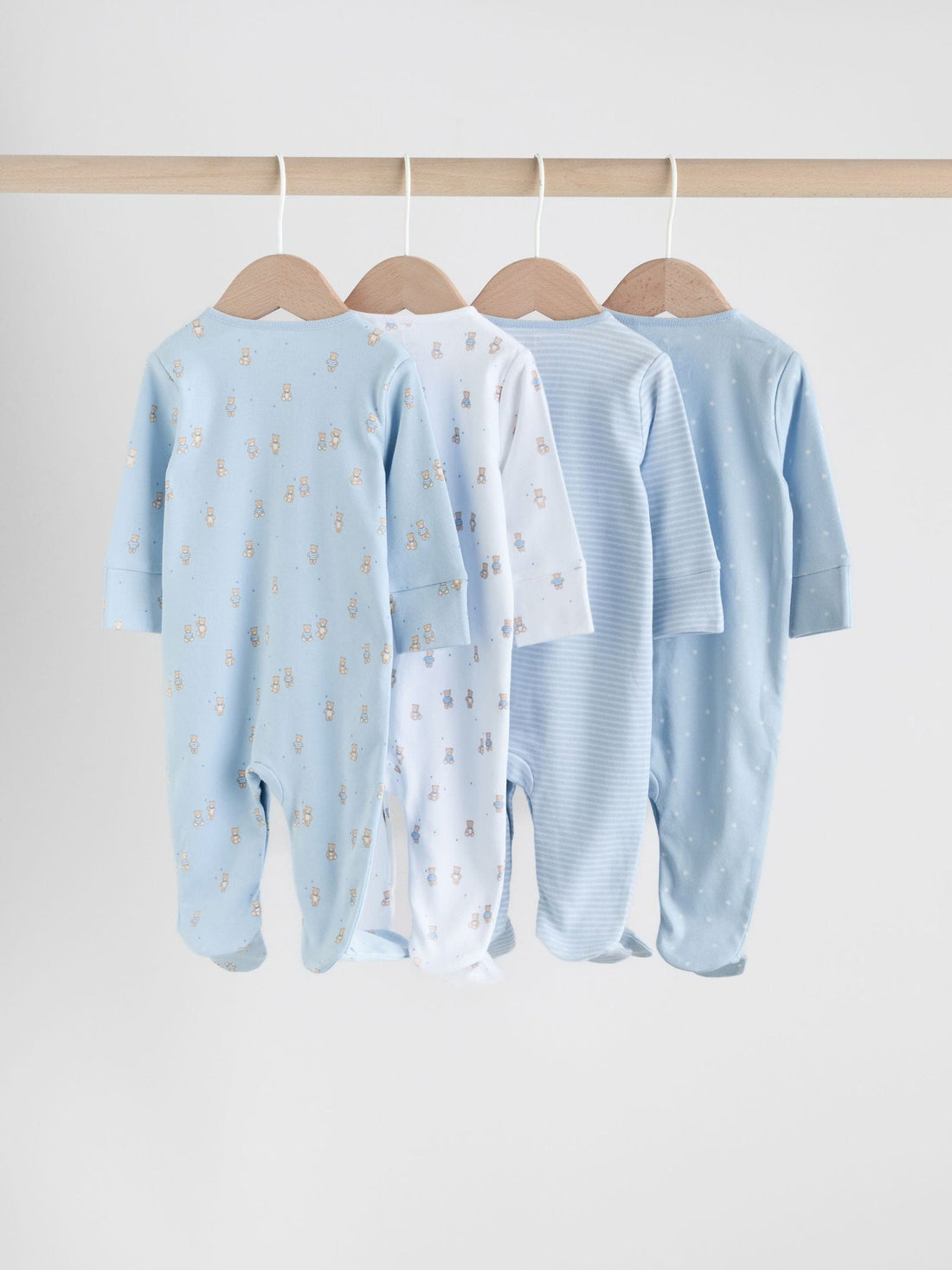 Blue 4 Pack Baby Bear Sleepsuit