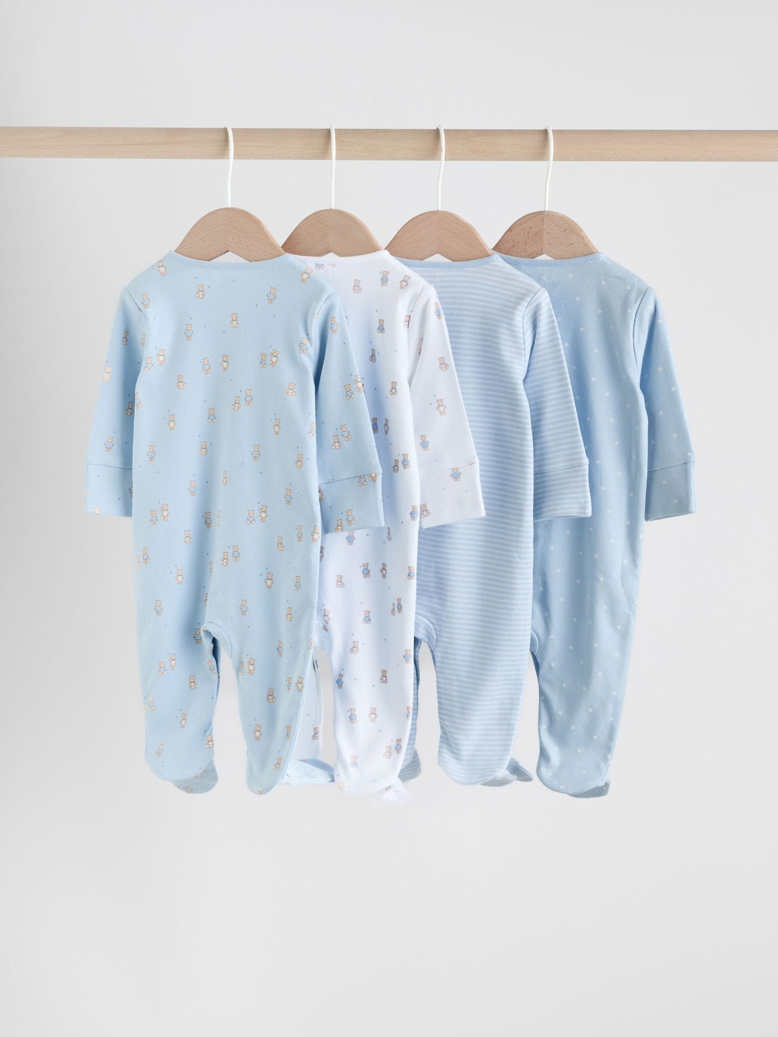 Blue 4 Pack Baby Bear Sleepsuit