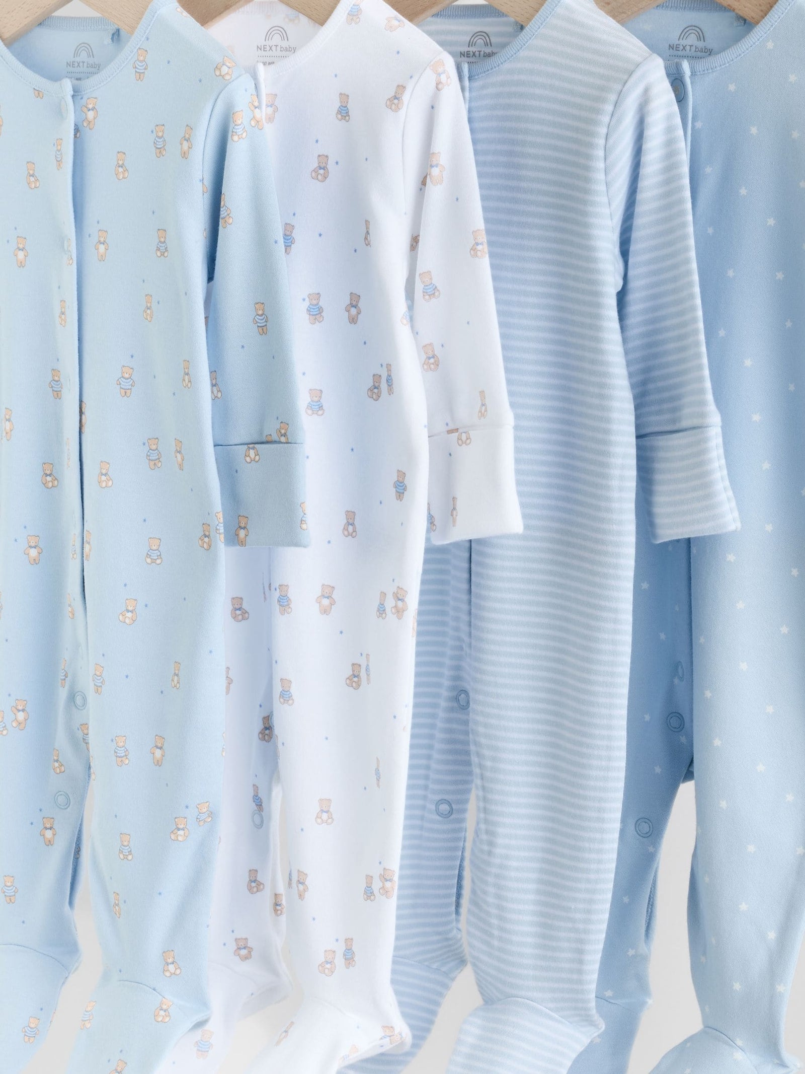 Blue 4 Pack Baby Bear Sleepsuit