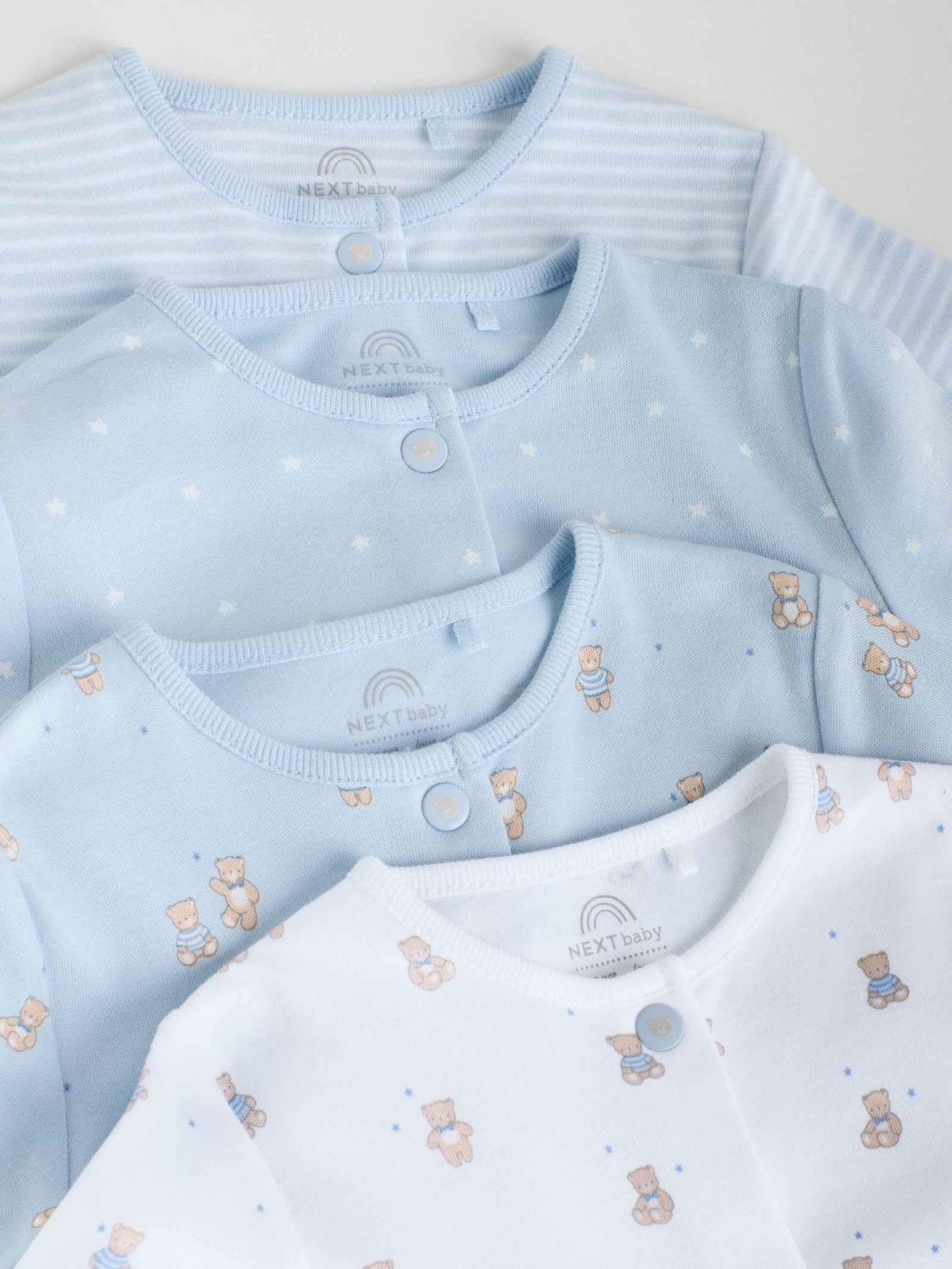 Blue 4 Pack Baby Bear Sleepsuit