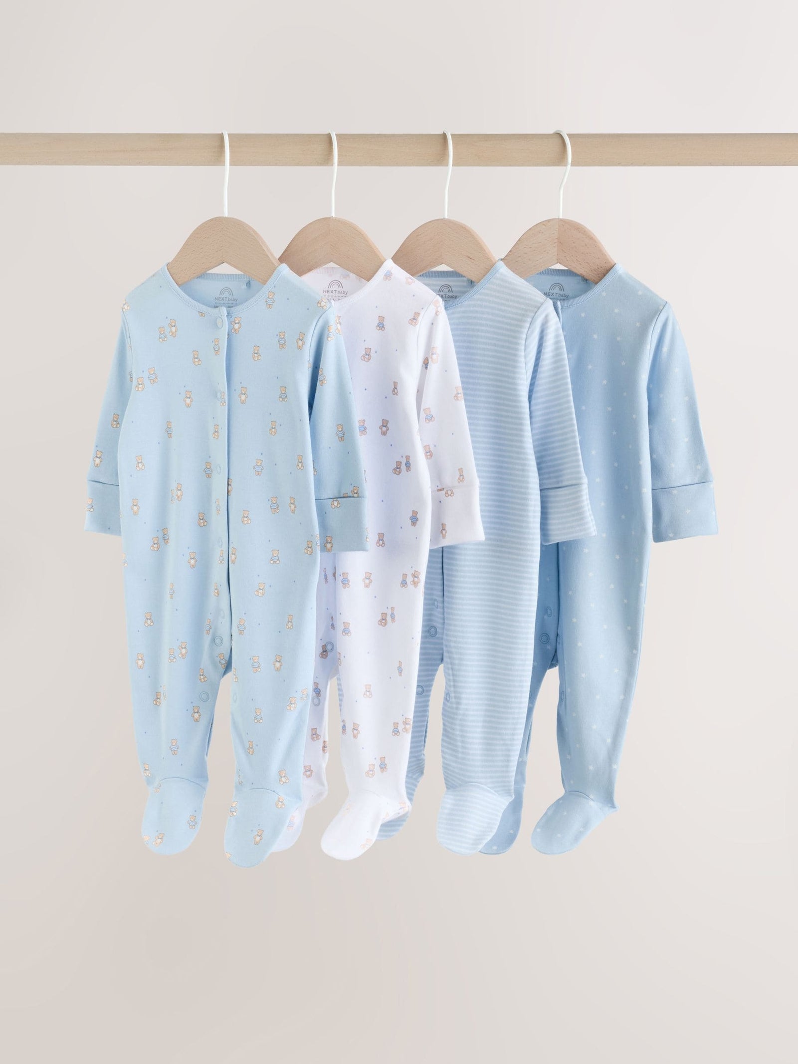 Blue 4 Pack Baby Bear Sleepsuit