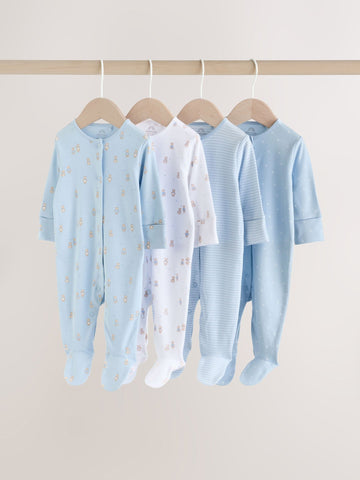 Blue 4 Pack Baby Bear Sleepsuit