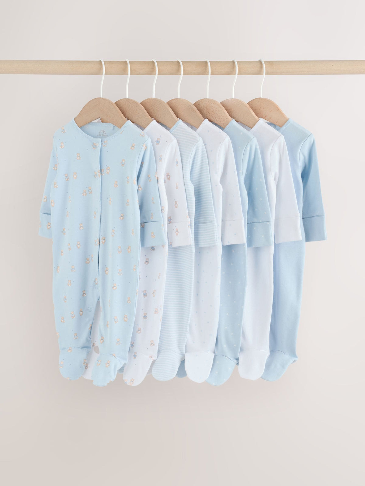 Blue 7 Pack Baby Bear Sleepsuit (0-2yrs)