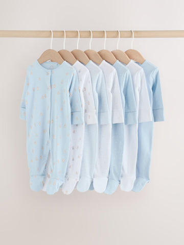 Blue 7 Pack Baby Bear Sleepsuit