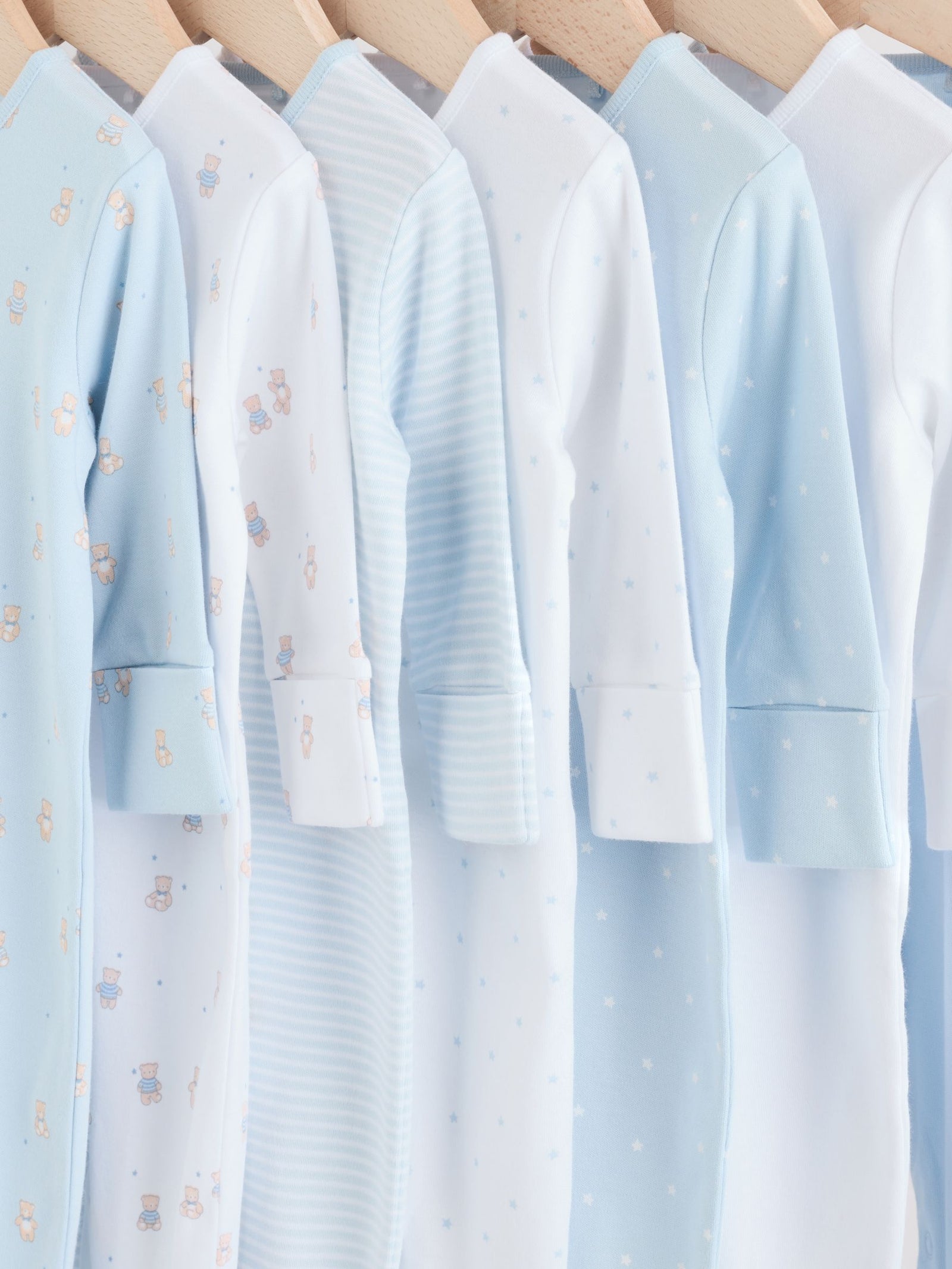 Blue 7 Pack Baby Bear Sleepsuit