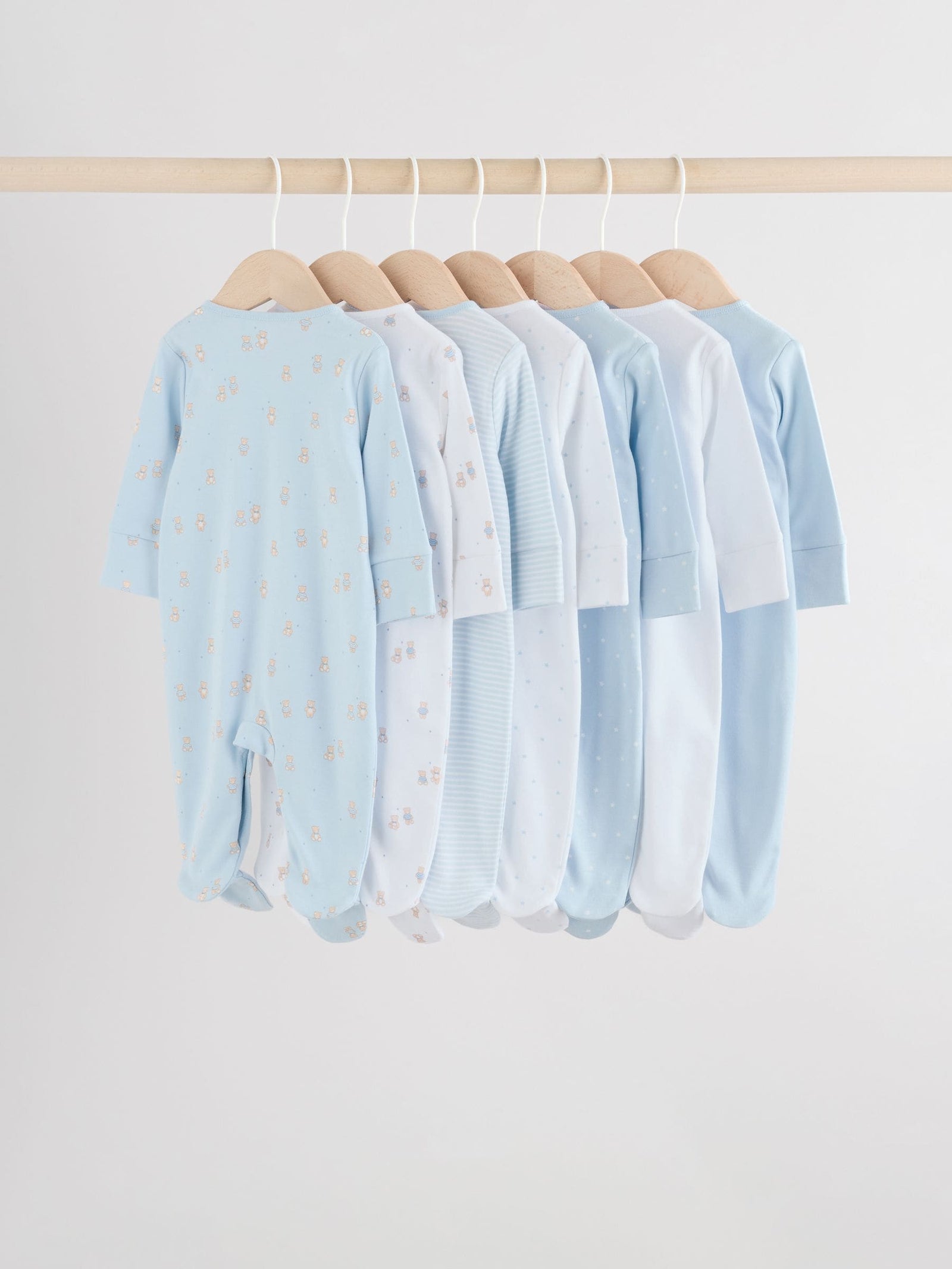 Blue 7 Pack Baby Bear Sleepsuit