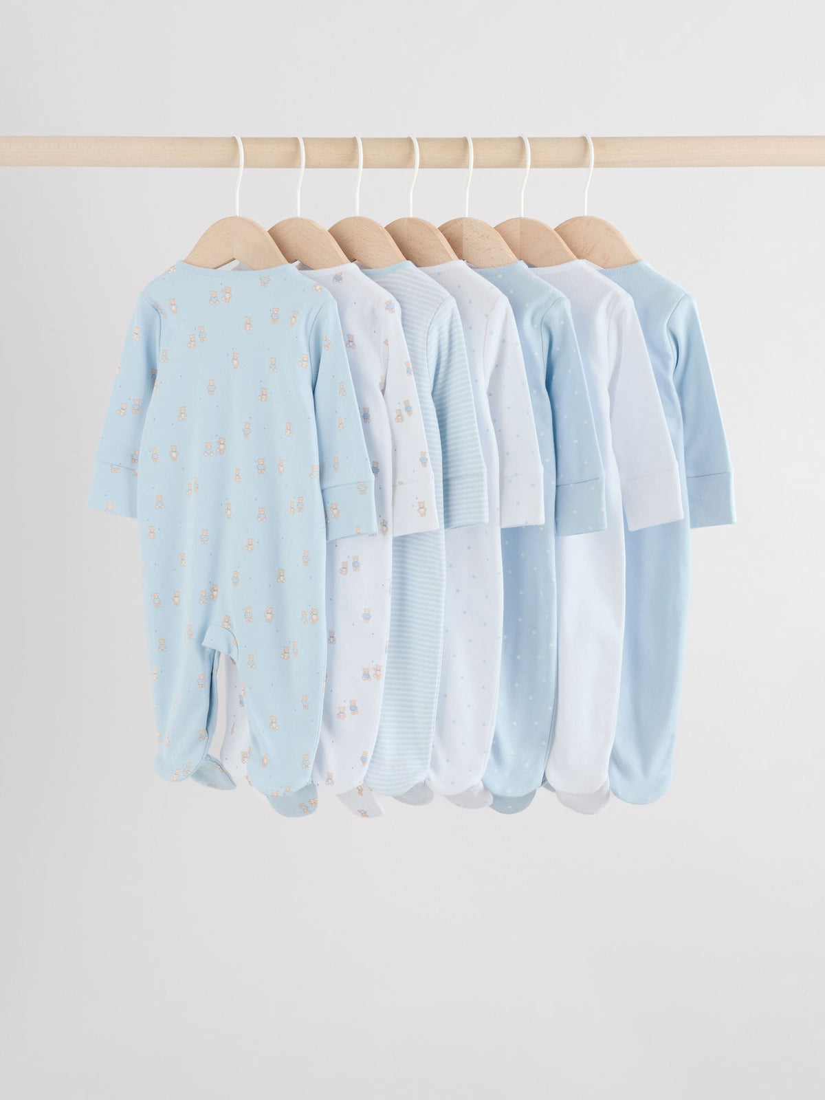 Blue 7 Pack Baby Bear Sleepsuit (0-2yrs)