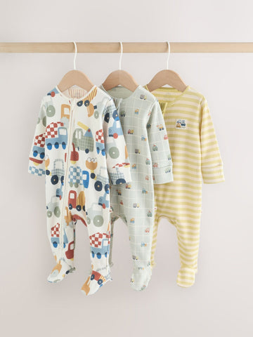 Multi Transport Two Way Zip Baby Sleepsuits 3 Pack