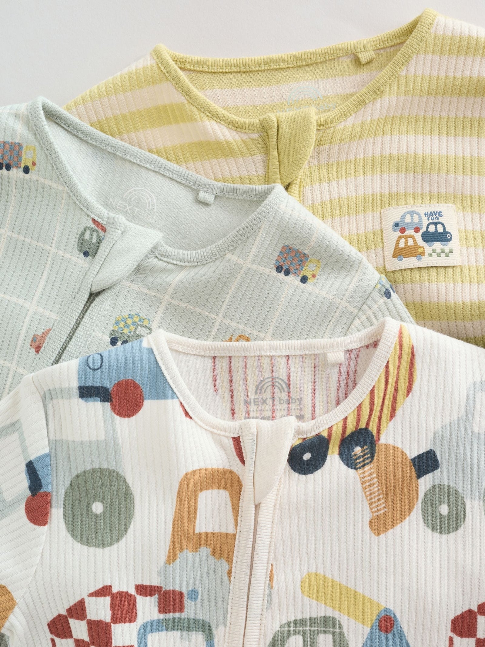 Multi Transport Two Way Zip Baby Sleepsuits 3 Pack