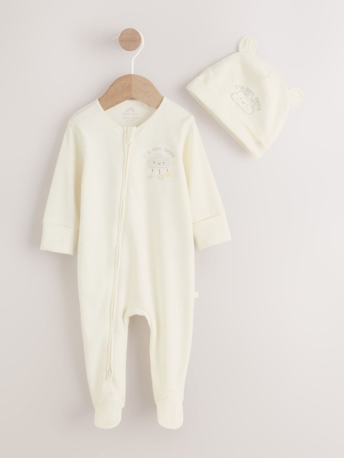 Neutral Im New Here Sleepsuit And Hat Set (0-9mths)