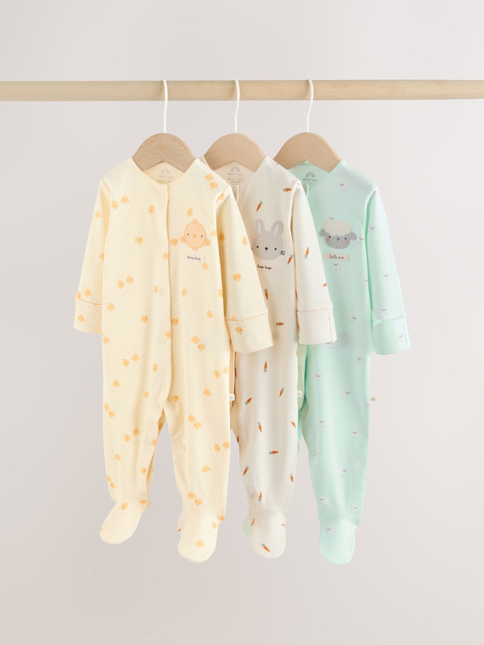 Yellow Spring Character 3 Pack Baby Sleepsuits (0mths-2yrs)