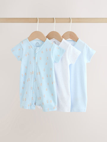 Blue Two Way Zip Baby Rompers 3 Pack (0mths-3yrs)