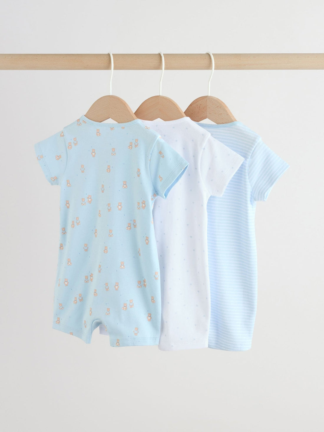 Blue Two Way Zip Baby Rompers 3 Pack (0mths-3yrs)