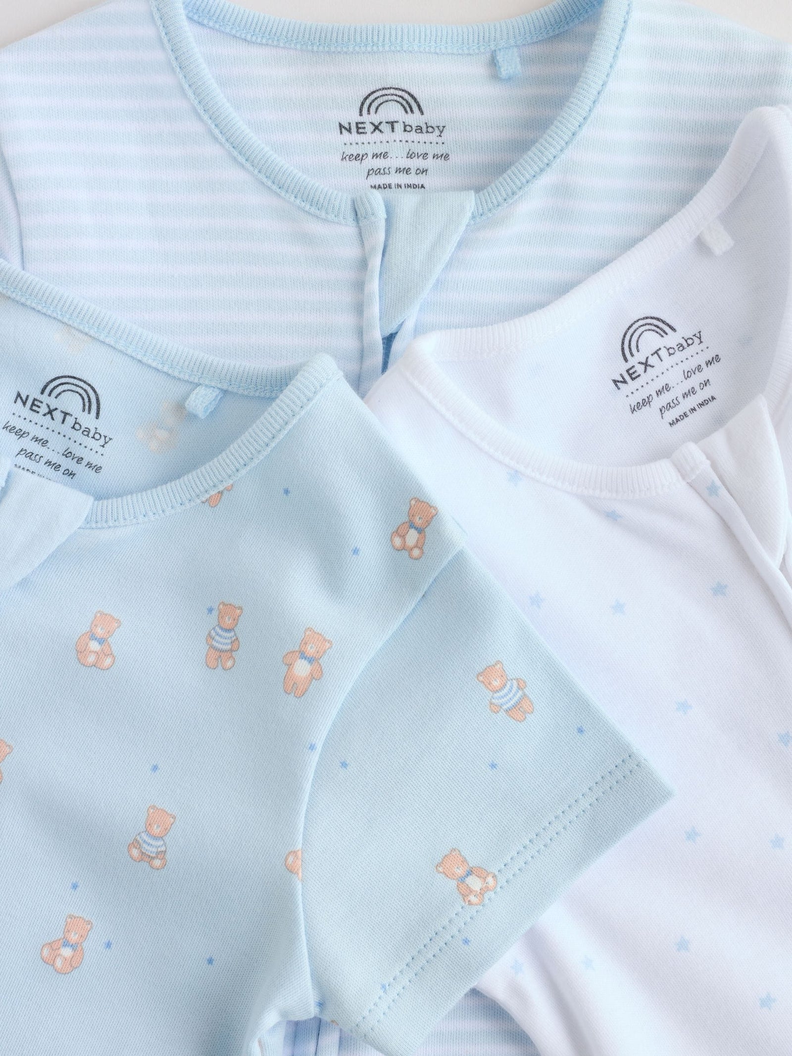 Blue Two Way Zip Baby Rompers 3 Pack (0mths-3yrs)