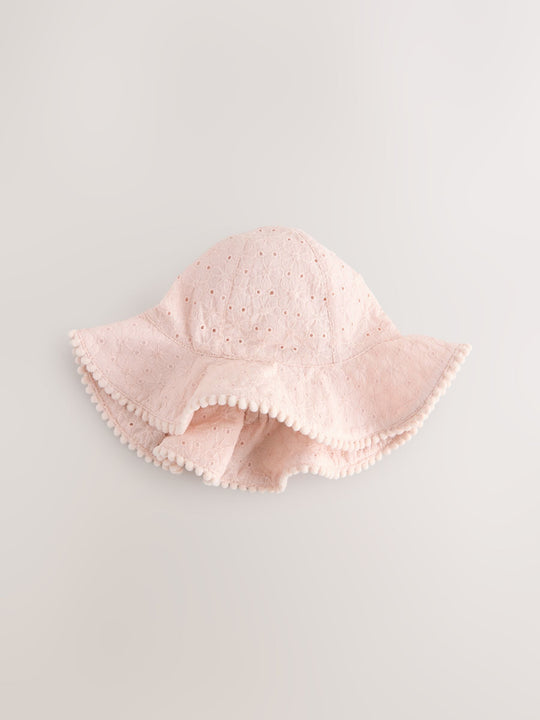 Pink and White Broderie 2pk Baby Bucket Hat