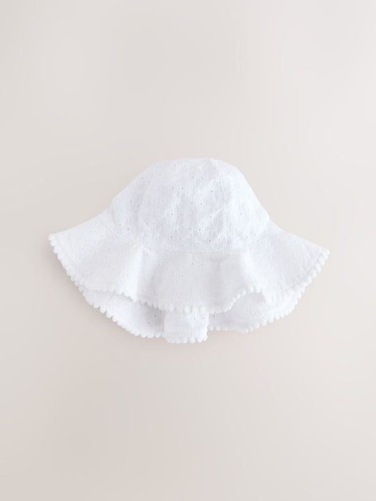 Pink and White Broderie 2pk Baby Bucket Hat