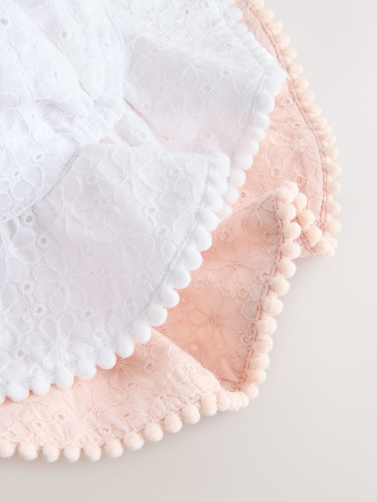 Pink and White Broderie 2pk Baby Bucket Hat