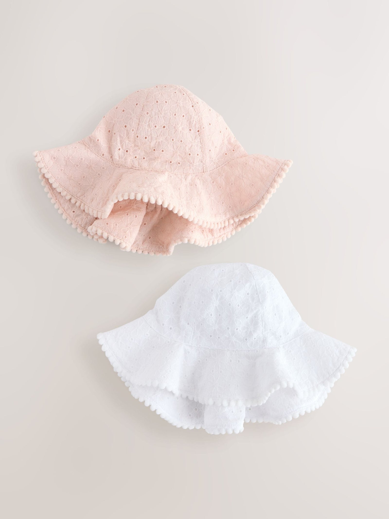 Pink and White Broderie 2pk Baby Bucket Hat